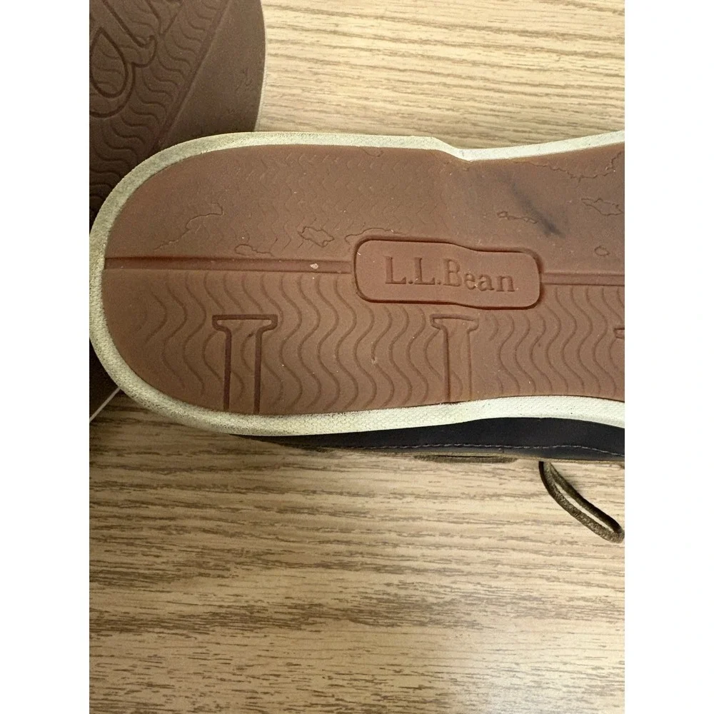 LL Bean Moccasin Loafers Men 11 Brown Leather Hand Sewn Slippers Flannel Lined